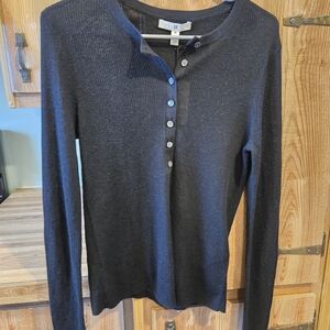 Black Button-Up Ribbed Top